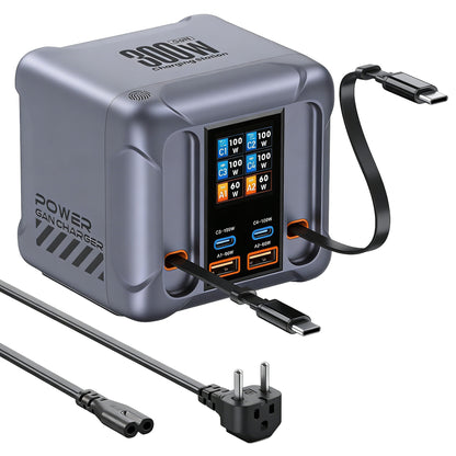 Station de Charge avec Câble USB-C OEM HW866, 300W, 5A, 2 x USB-A - 2 x USB-C, Gris
