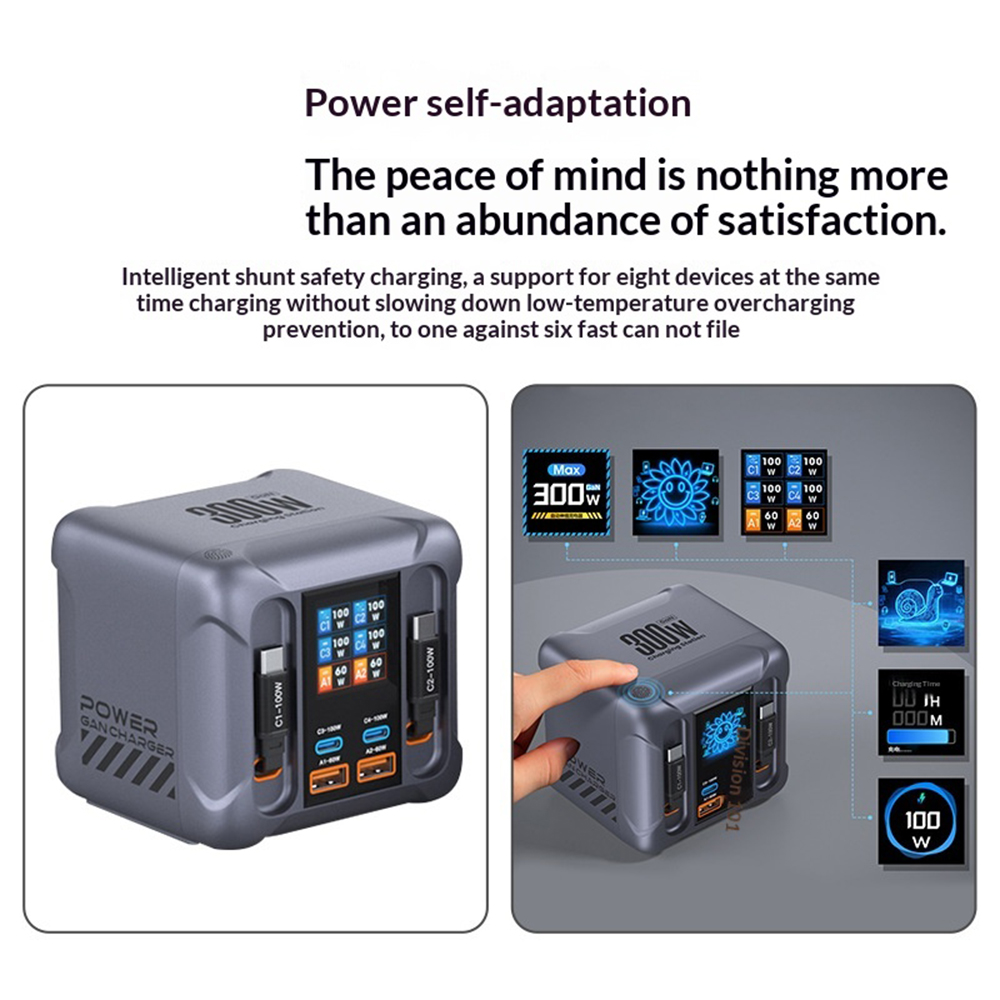 Station de Charge avec Câble USB-C OEM HW866, 300W, 5A, 2 x USB-A - 2 x USB-C, Gris