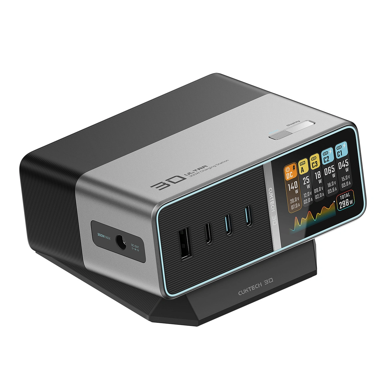 Chargeur Station Cuktech TA3005U, 300W, 1 x DC - 1 x USB-A - 3 x USB-C, Gris
