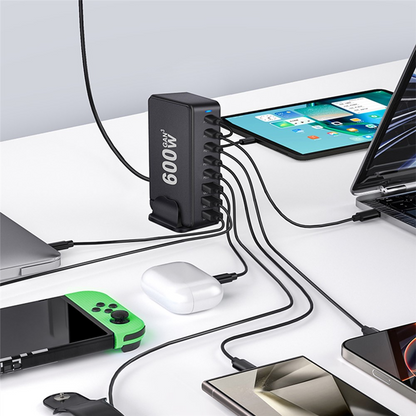 Chargeur Station OEM, 600W, 4 x USB-A - 4 x USB-C, Noir