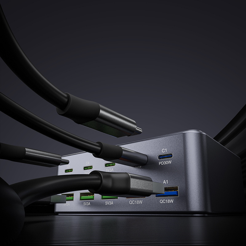 Chargeur Station OEM HW33, 100W, 3A, 5 x USB-A - 5 x USB-C, Gris