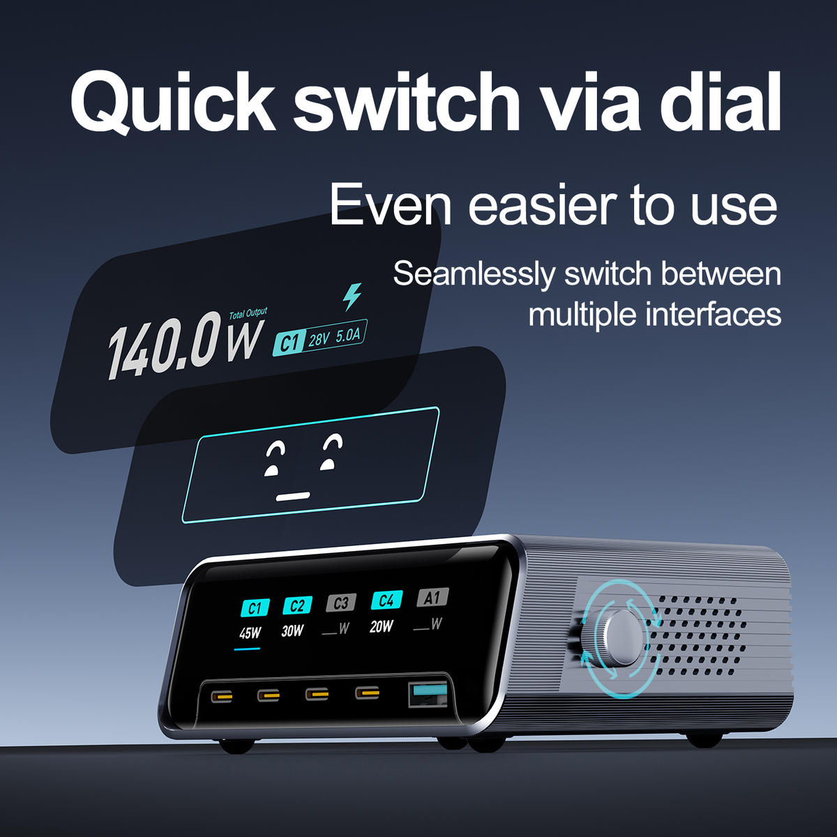 OEM-Ladestation WLX-60G, 140W, 5A, 1 x USB-A - 4 x USB-C, Grau