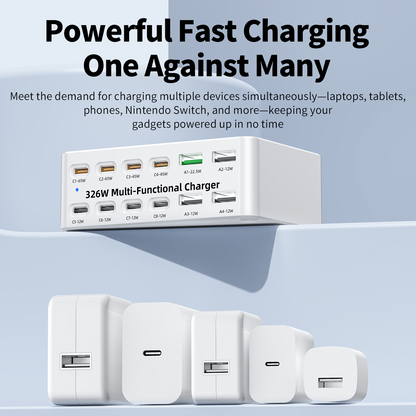 OEM-Ladestation WLX-818E, 326W, 3,25A, 4 x USB-A - 8 x USB-C, Weiß
