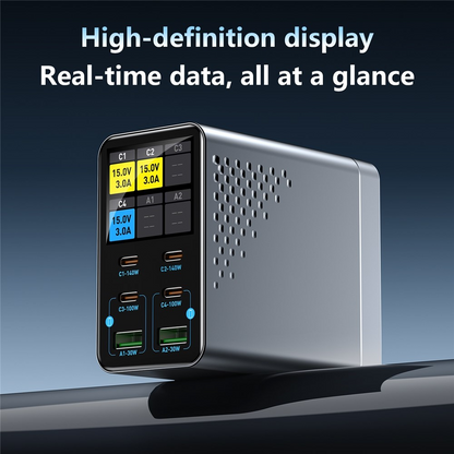 OEM Ladestation WLX-G3 Ladegerät, 140W, 5A, 2 x USB-A - 4 x USB-C, Grau