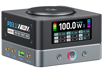 Chargeur Station OEM WLX-R8A QI, 140W, 5A, 2 x USB-A - 6 x USB-C, Gris