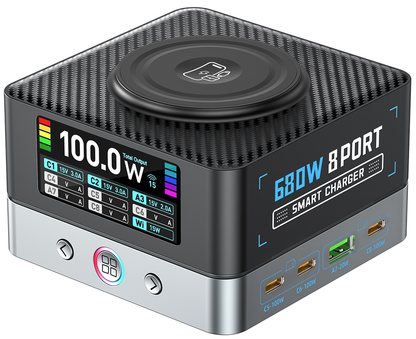 Chargeur Station OEM WLX-R8A QI, 140W, 5A, 2 x USB-A - 6 x USB-C, Gris