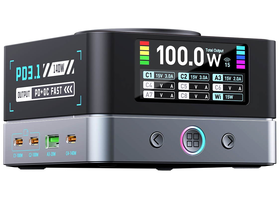 Chargeur Station OEM WLX-R8A QI, 140W, 5A, 2 x USB-A - 6 x USB-C, Gris