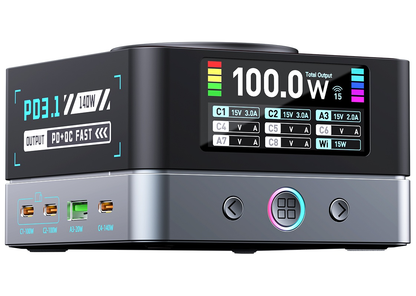 Chargeur Station OEM WLX-R8A QI, 140W, 5A, 2 x USB-A - 6 x USB-C, Gris