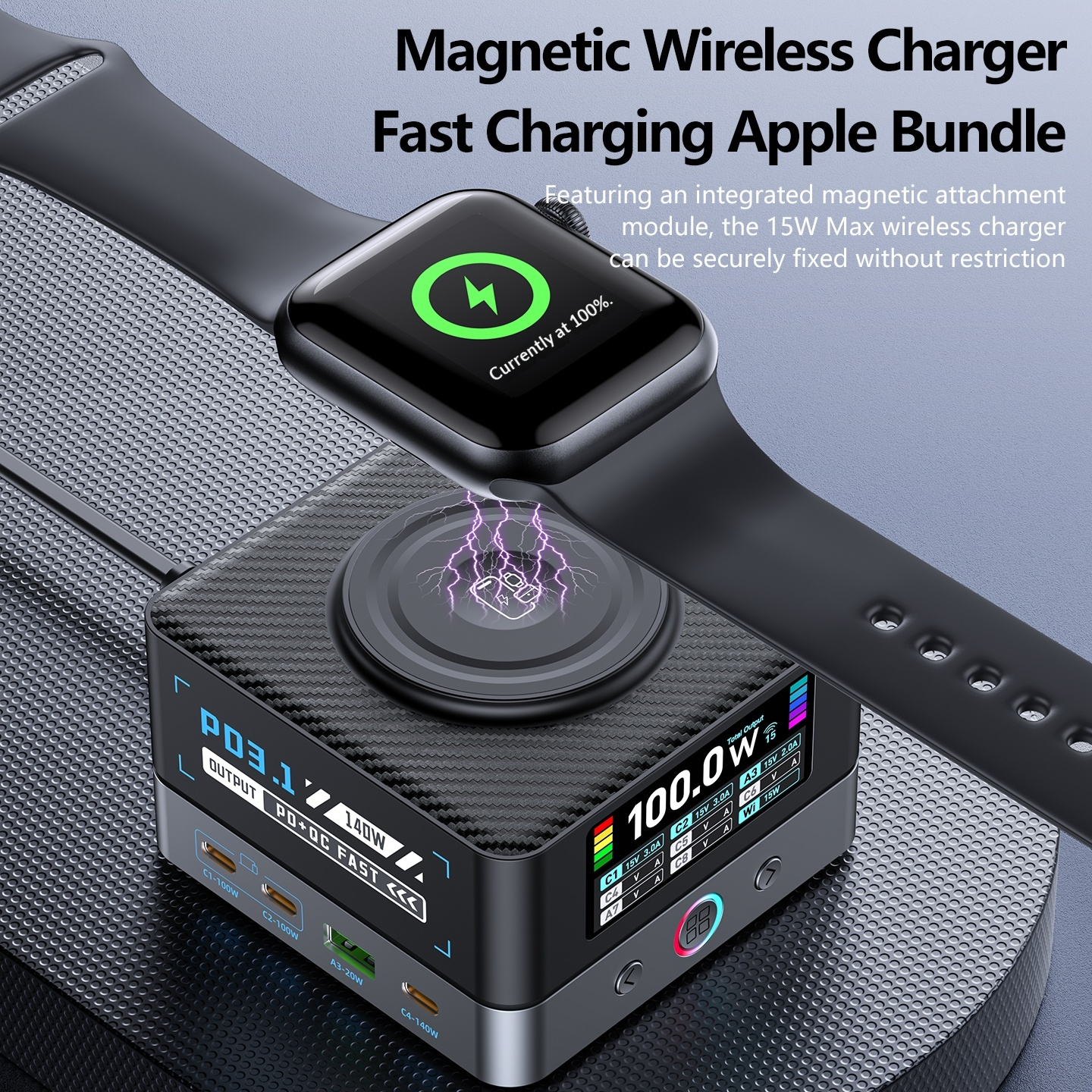 Chargeur Station OEM WLX-R8A QI, 140W, 5A, 2 x USB-A - 6 x USB-C, Gris