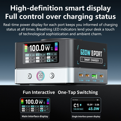 Chargeur Station OEM WLX-R8A QI, 140W, 5A, 2 x USB-A - 6 x USB-C, Gris