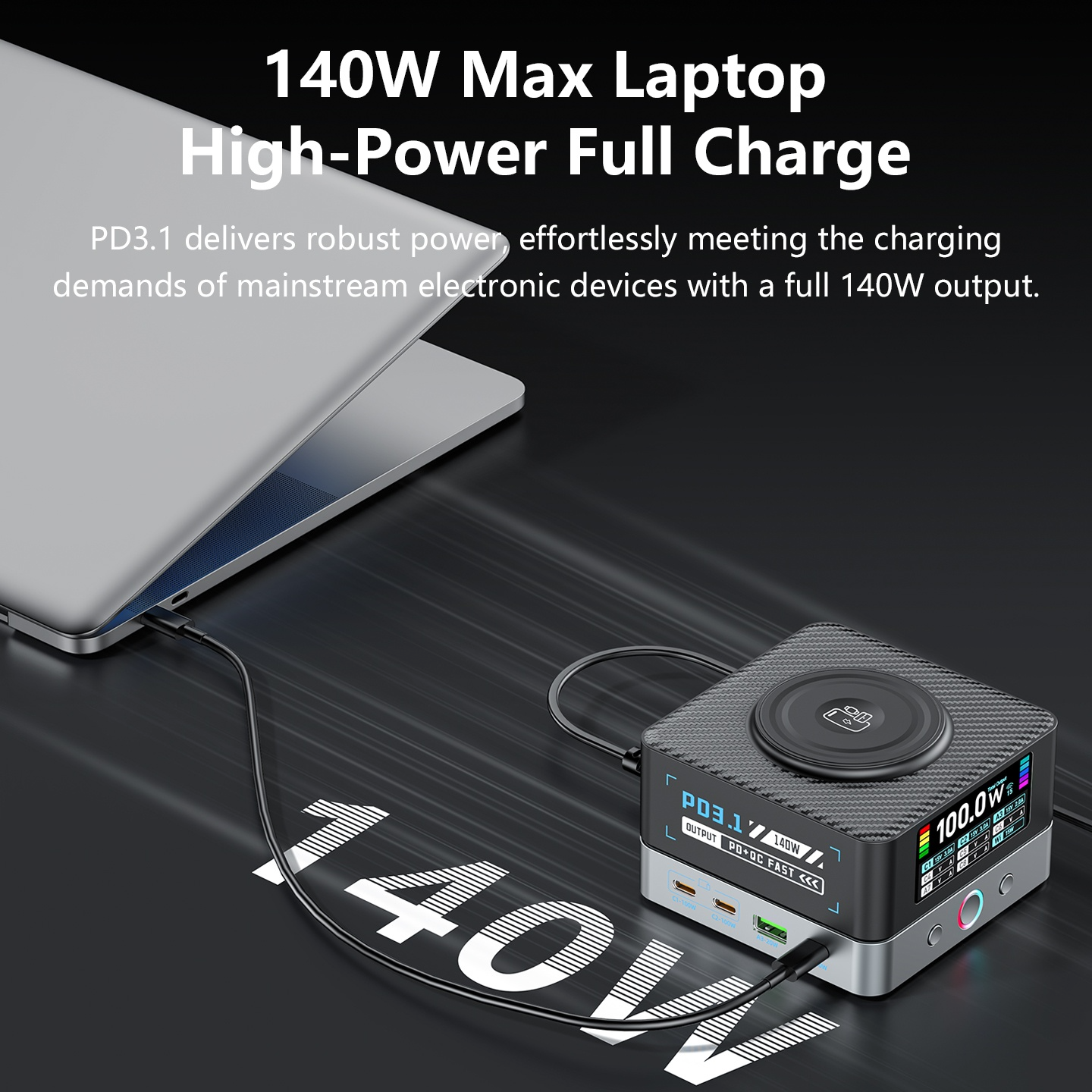 Chargeur Station OEM WLX-R8A QI, 140W, 5A, 2 x USB-A - 6 x USB-C, Gris