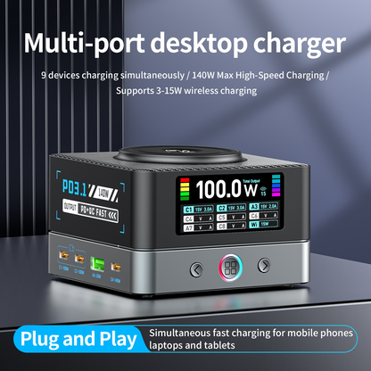 Chargeur Station OEM WLX-R8A QI, 140W, 5A, 2 x USB-A - 6 x USB-C, Gris