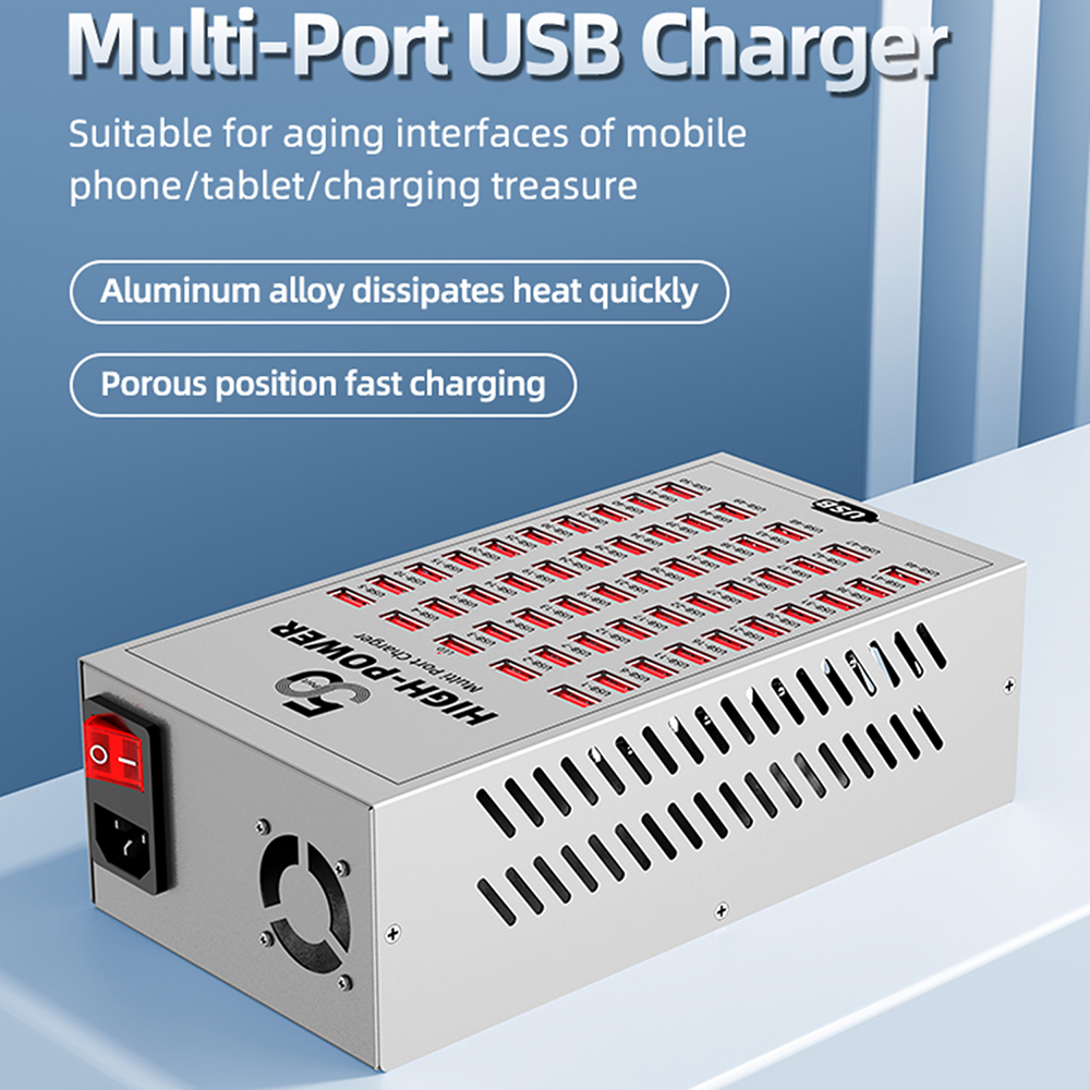 OEM-Ladestation WLX-T2A, 200W, 2,4A, 50 x USB-A, Silber