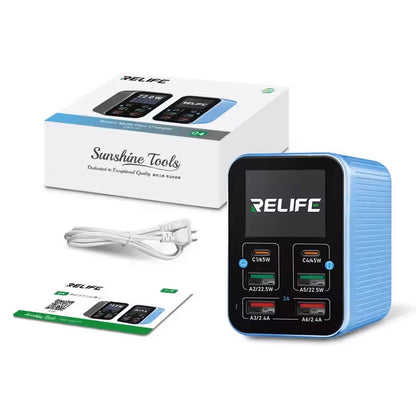 Chargeur Station Relife Q4, 72W, 5A, 2 x USB-C - 4 x USB-A, Bleu