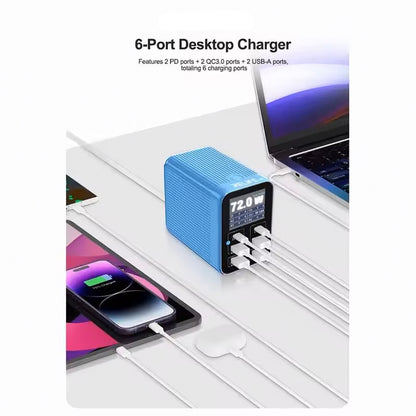 Chargeur Station Relife Q4, 72W, 5A, 2 x USB-C - 4 x USB-A, Bleu