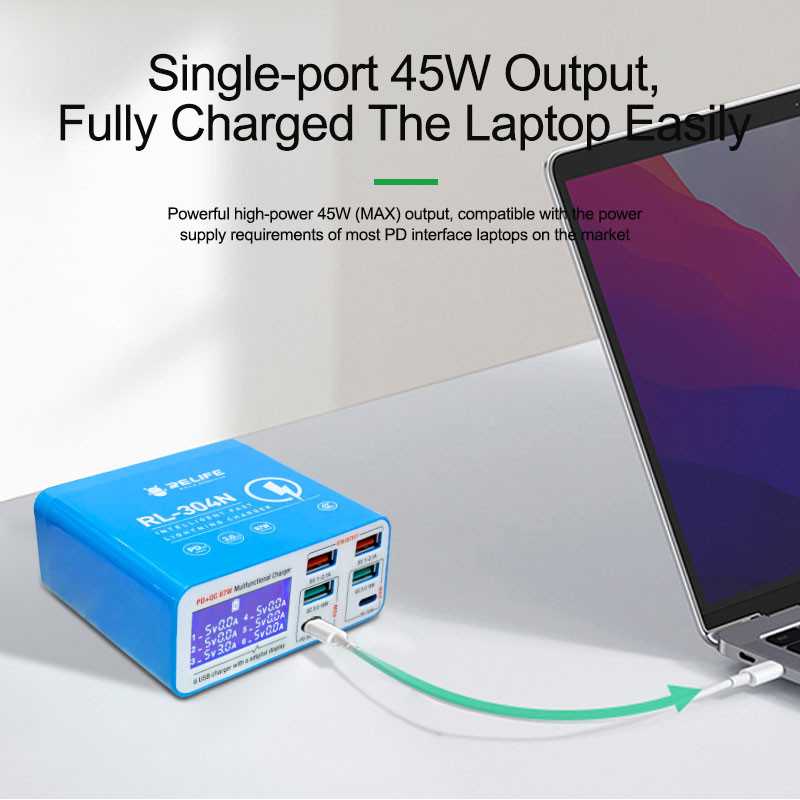 Ladestation Relife RL-304N, 87W, 3A, 2 x USB-C - 4 x USB-A, Blau