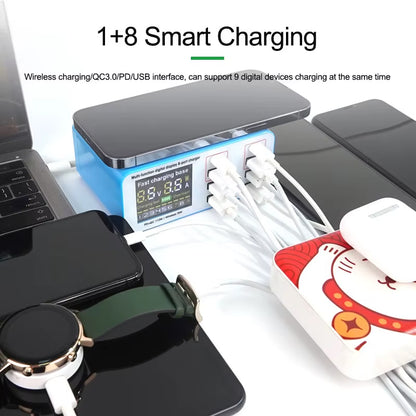 Relife RL-304S QI Charging Station, 110W, 3A, 2 x USB-C - 6 x USB-A, Blue