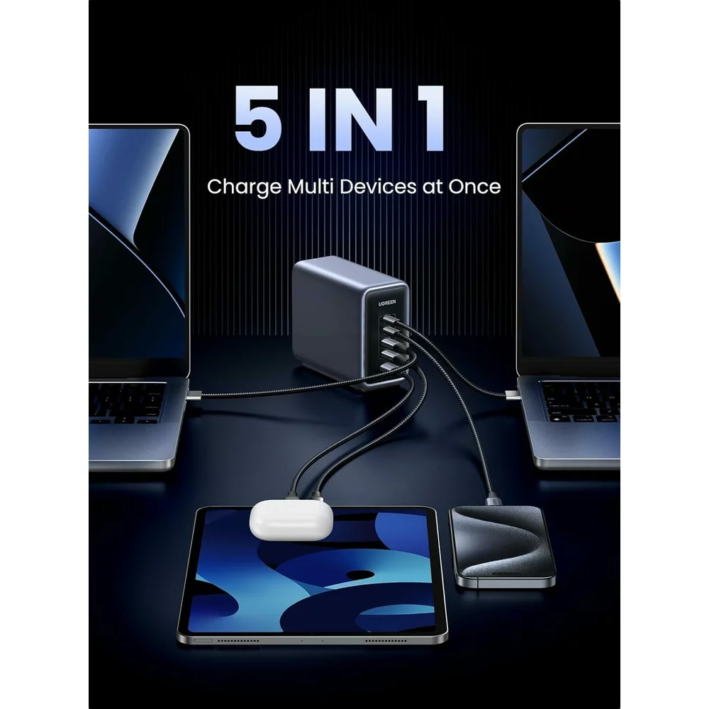 Chargeur Station UGREEN CD333 Nexode, 300W, 5A, 1 x USB-A - 4 x USB-C, Gris, Reconditionné