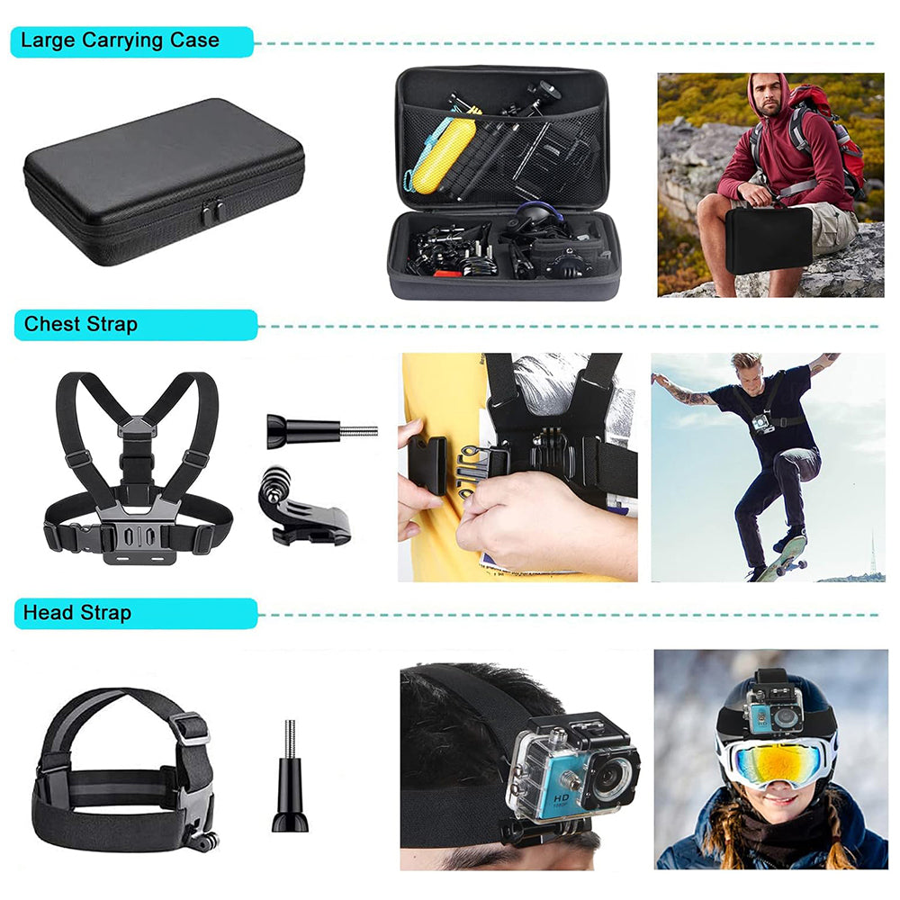 Techsuit SA50 Sports Camera Accessory Kit for GoPro / SJCAM Series, 50in1, Black