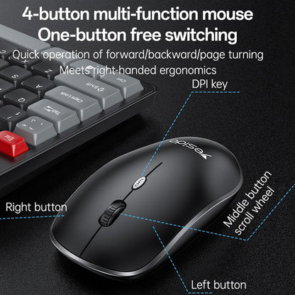 Kit Clavier et Souris Sans Fil Yesido KB43, Noir
