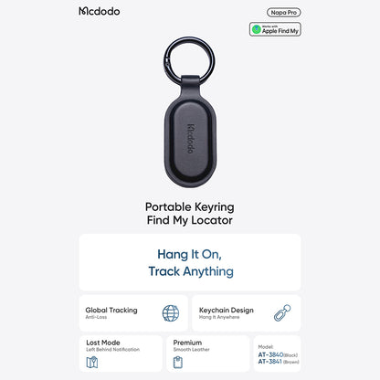 Mcdodo SmartTag Schlüsselanhänger Napa Pro AT-3840 für iOS-Serie, Schwarz