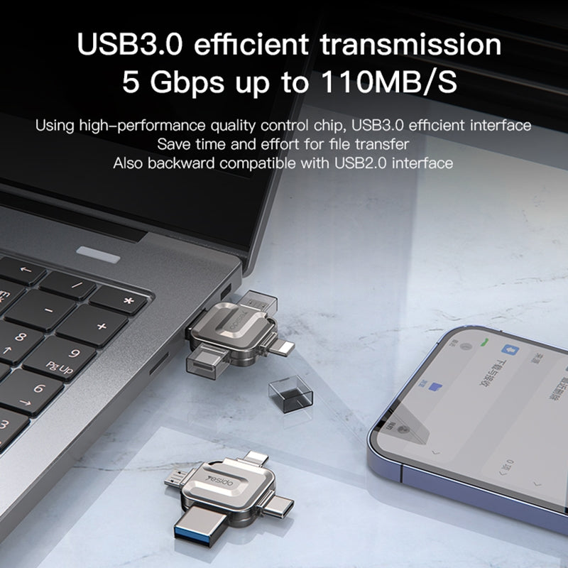 Mémoire Externe USB-A 3.0 / Lightning / USB-C / microUSB Yesido FL15, 128Gb