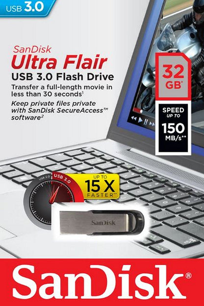 Mémoire Externe USB-A 3.0 SanDisk Ultra Flair, 32Gb SDCZ73-032G-G46