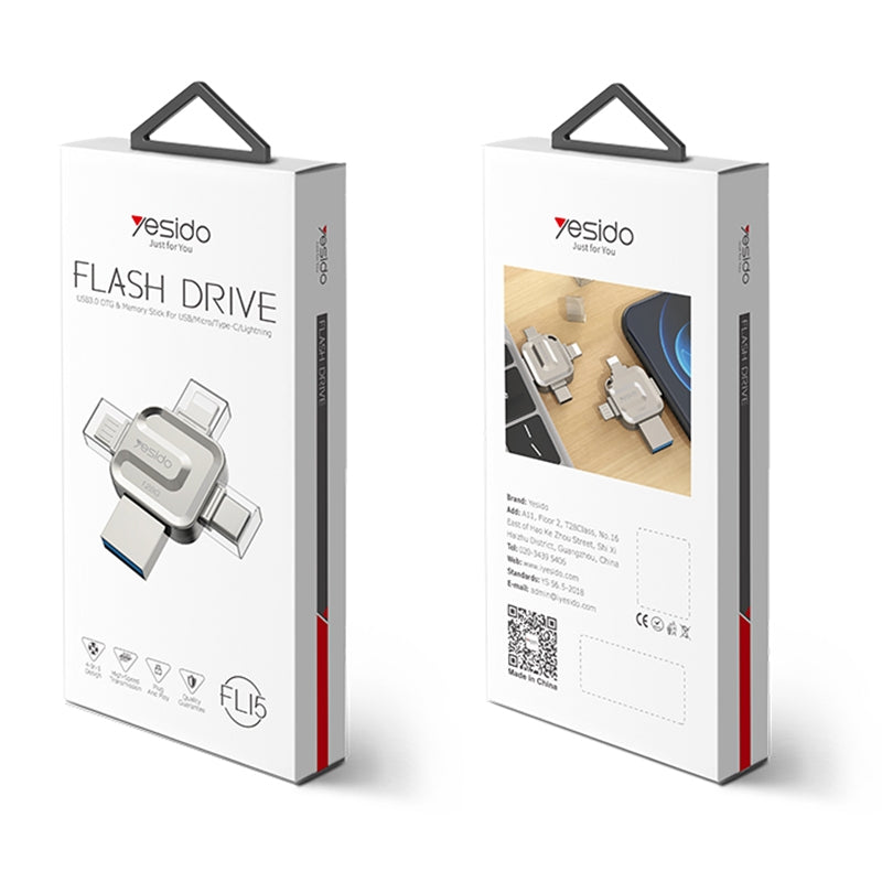 Mémoire Externe USB-A 3.0 / Lightning / USB-C / microUSB Yesido FL15, 64Gb