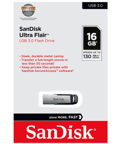 Mémoire Externe USB-A 3.0 SanDisk Ultra Flair, 16Gb SDCZ73-016G-G46