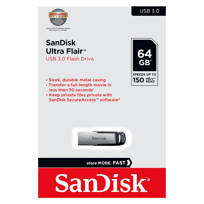Mémoire Externe USB-A 3.0 SanDisk Ultra Flair, 64Go SDCZ73-064G-G46