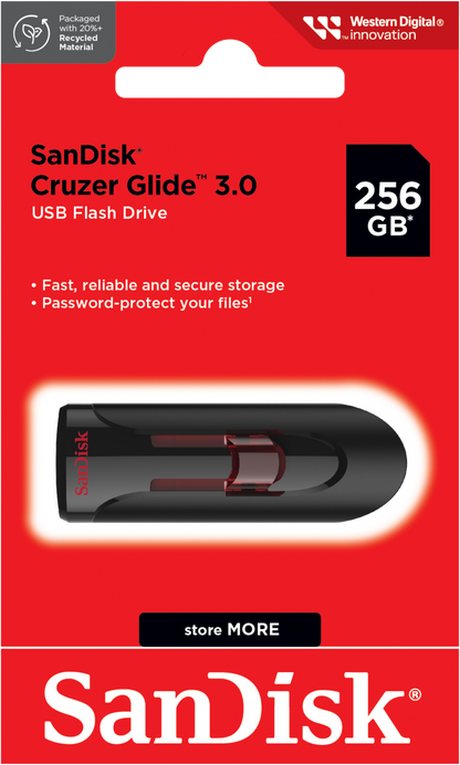 Mémoire Externe USB-A 3.0 SanDisk Cruzer Glide, 256Gb SDCZ600-256G-G35