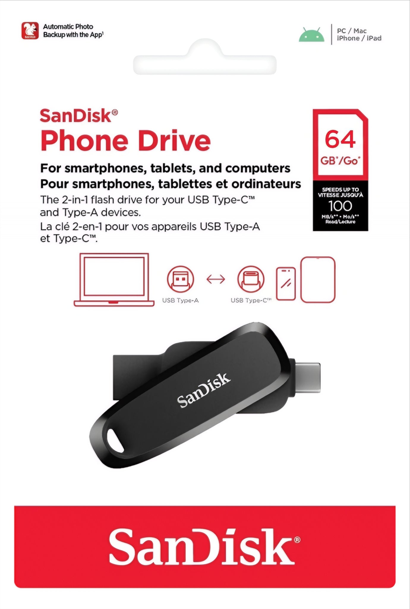 Externer Speicher USB-A 3.2 / USB-C SanDisk Phone Drive, 64Gb SDDDC6-064G-G46
