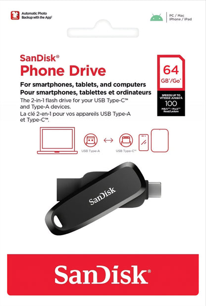 Externer Speicher USB-A 3.2 / USB-C SanDisk Phone Drive, 64Gb SDDDC6-064G-G46