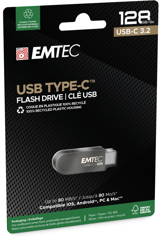 Externer USB-C Speicher Emtec C280 Single, 128Gb ECMMD128GC2
