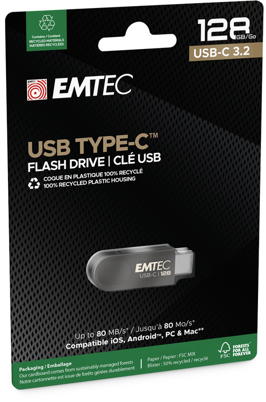 Mémoire Externe USB-C Emtec C280 Single, 128Gb ECMMD128GC2