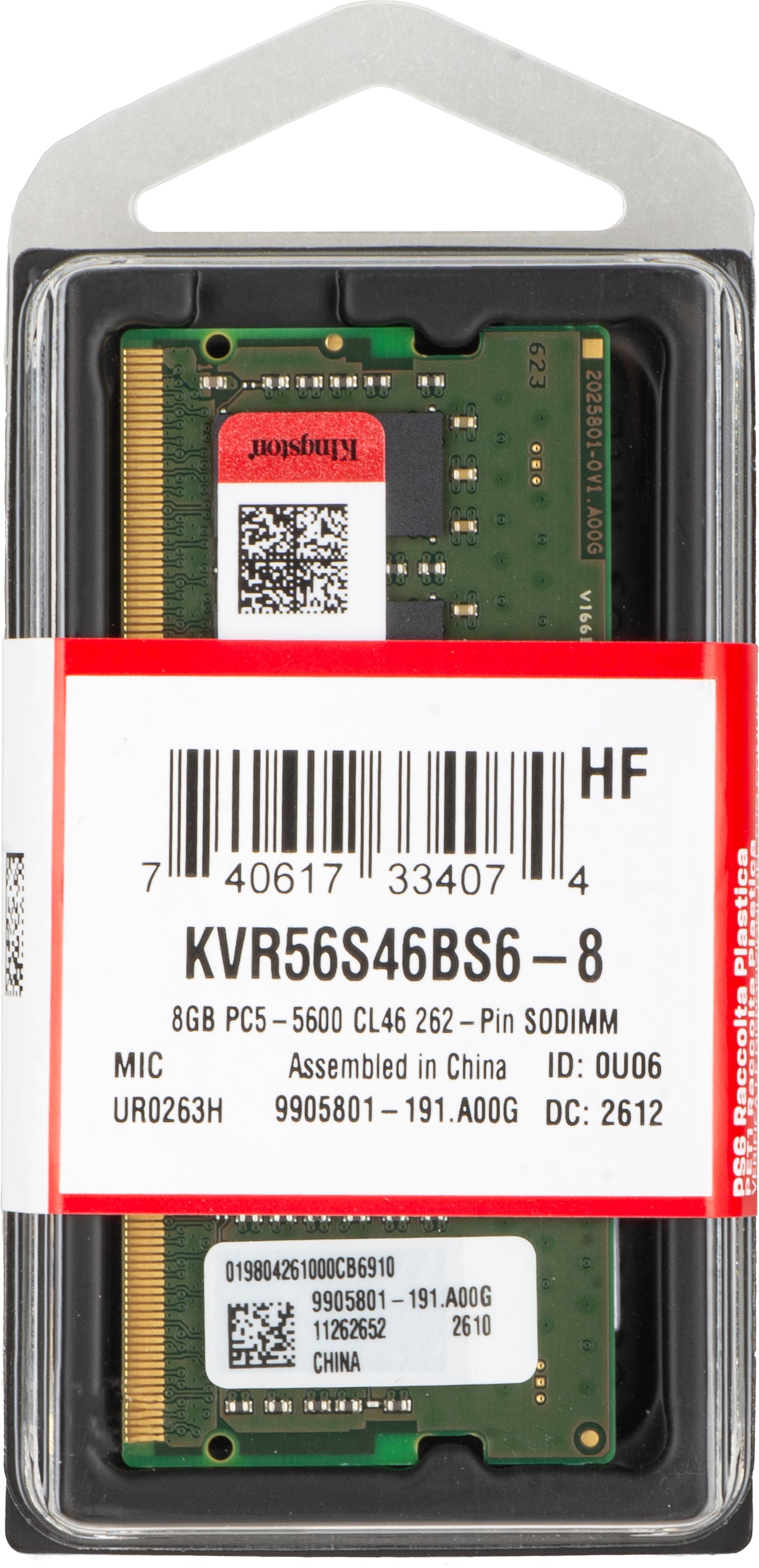 Kingston RAM-Speicher, DDR5 SODIMM, 8GB, 5600Mhz KVR56S46BS6-8