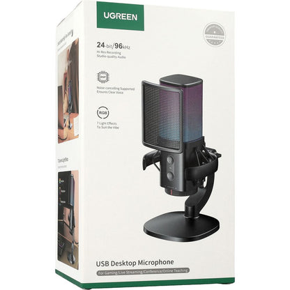 Kardioid-Mikrofon UGREEN CM581 (65629), RGB, USB-C, 1,5m, Schwarz