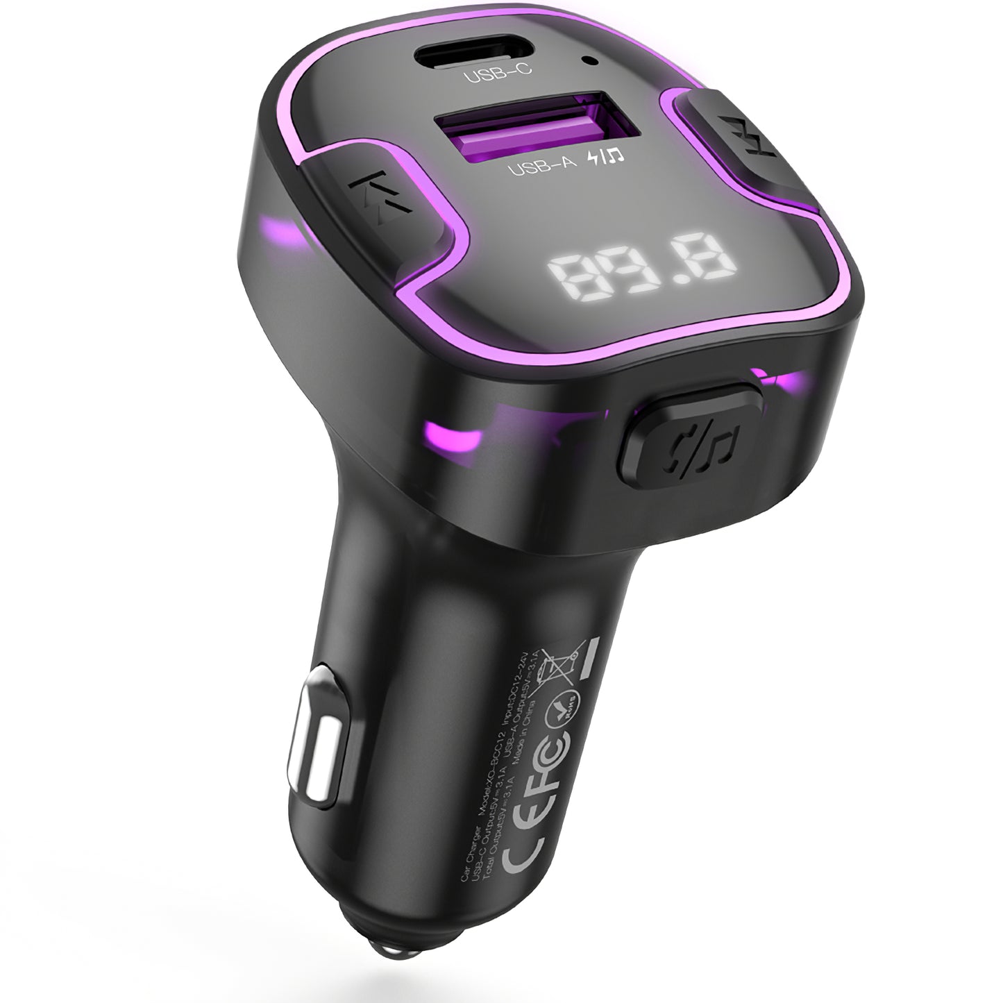 XO Design BCC12 FM-Transmitter Bluetooth | 1x USB-A & 1x USB-C