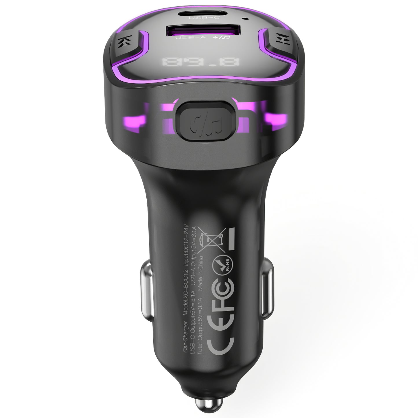 XO Design BCC12 FM-Transmitter Bluetooth | 1x USB-A & 1x USB-C