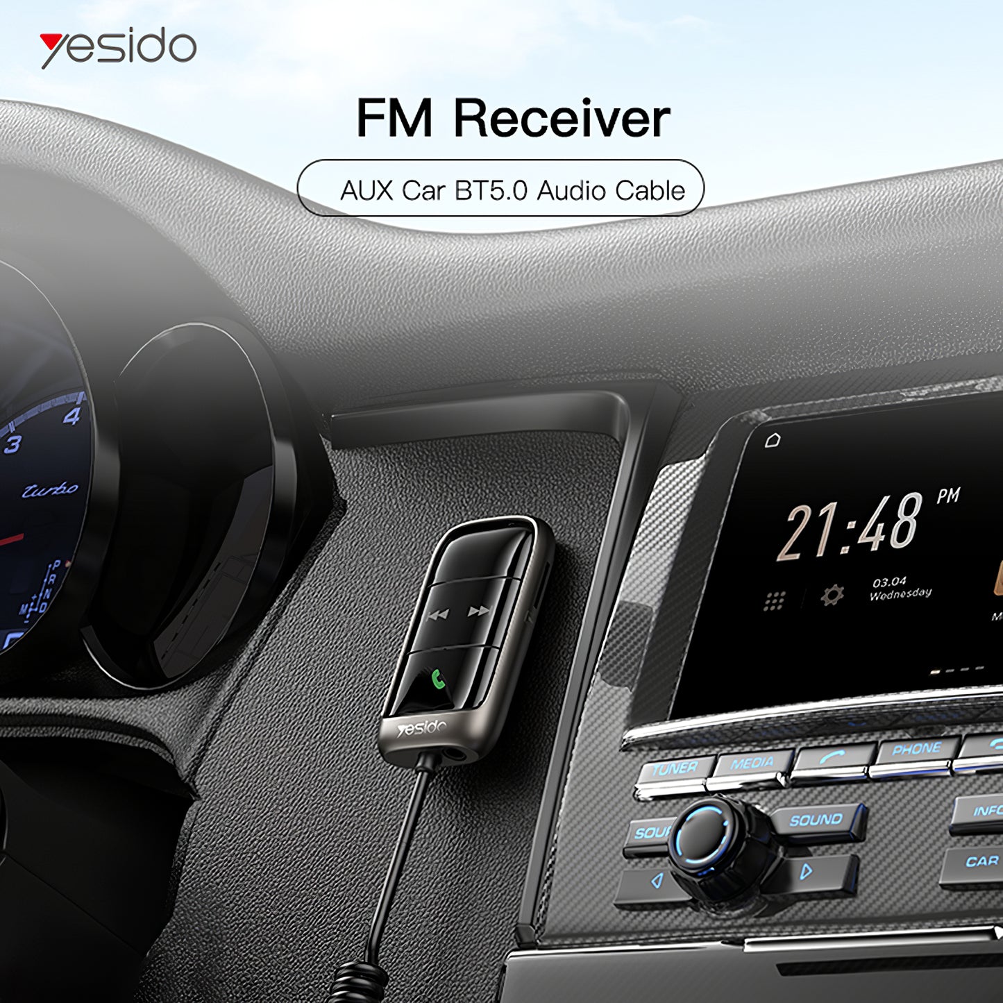 FM Bluetooth Modulator Yesido YAU32, 1 x 3,5 mm - 1 x microSD