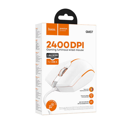 Wired USB Gaming Mouse HOCO GM37, RGB, 2400DPI, White
