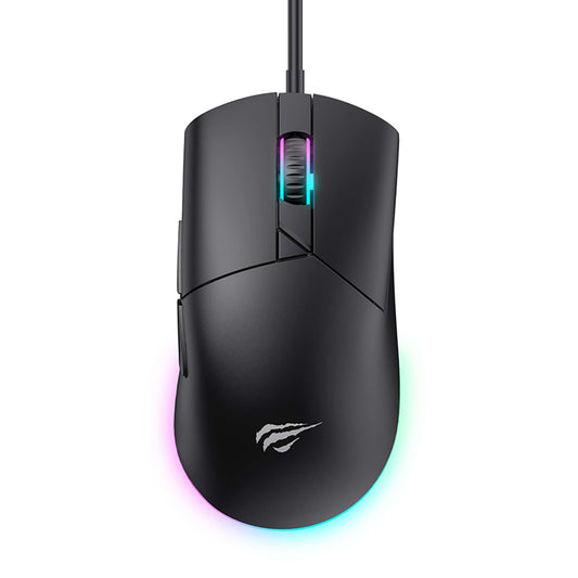 Gaming-Maus HAVIT MS1038 mit Kabel, USB, RGB, 1200DPI - 7200DPI, 1.6m, Schwarz