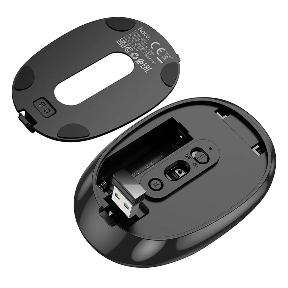 Wireless-Maus HOCO GM34, 1600DPI, BT / Wi-Fi, Schwarz