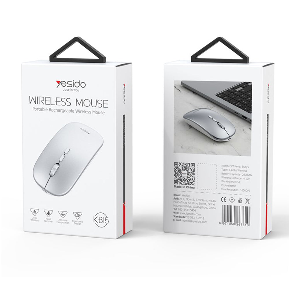 Souris sans fil Yesido KB15, 800DPI - 1600DPI, Argenté