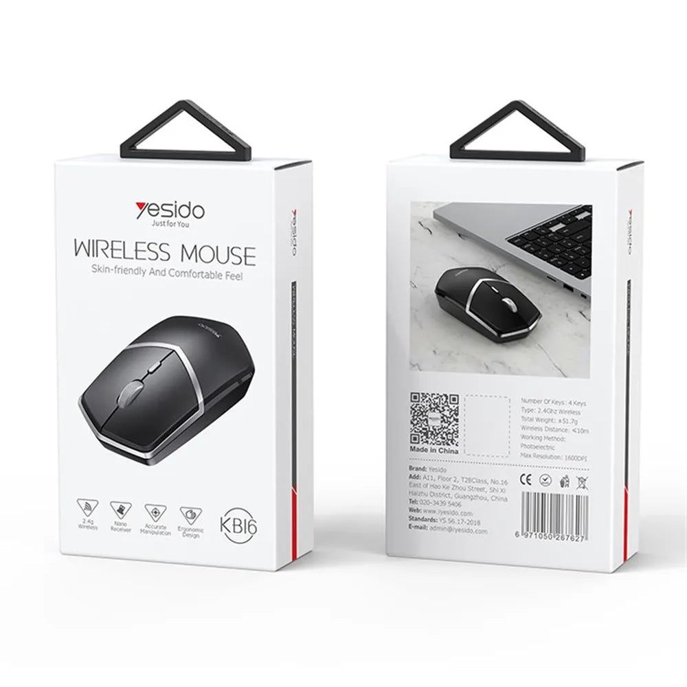 Souris sans fil Yesido KB16, 1600DPI, Noir