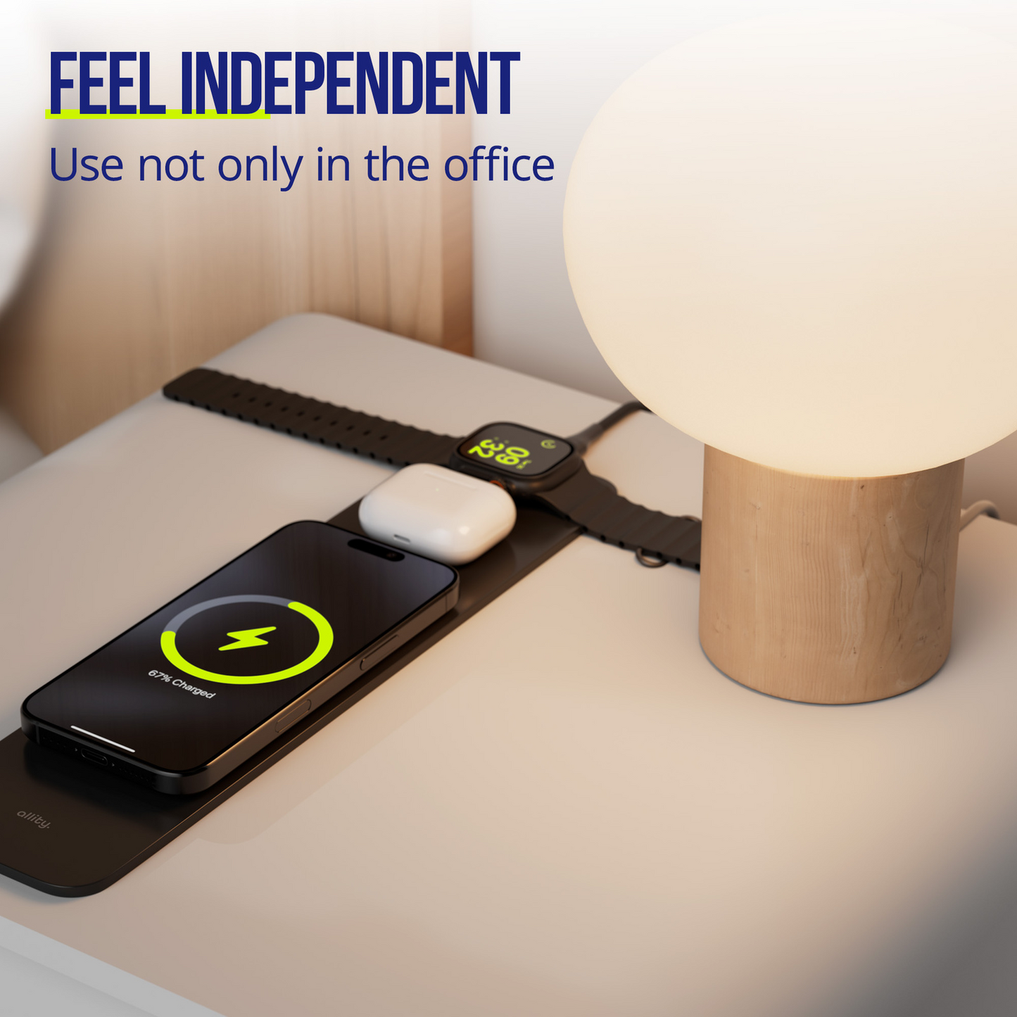 Tapis de souris Allity. ALP-100 4 en 1 avec charge sans fil Téléphone / Montre / Écouteurs, Noir