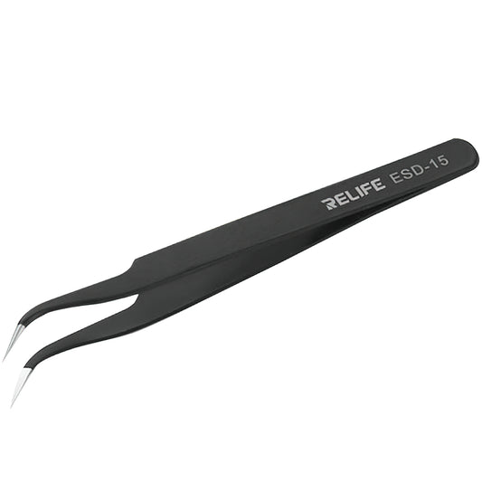 Gebogene Pinzette Relife RL-ESD-15, Schwarz