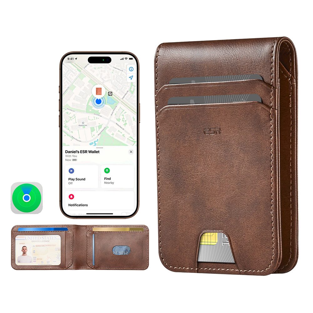 Portefeuille ESR Classic Geo avec fonction Find My et Protection RFID, Marron