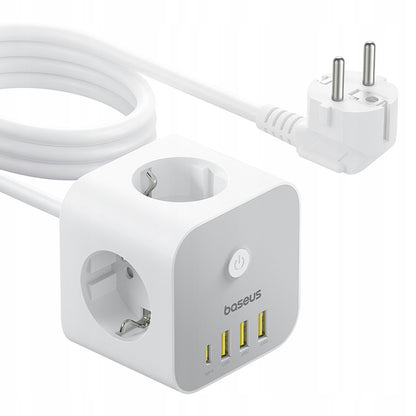Rallonge Baseus PowerCombo 7en1, 20W, 3A, 3 x USB-A - 1 x USB-C - 3 x Schuko, Blanc E00066401213-00