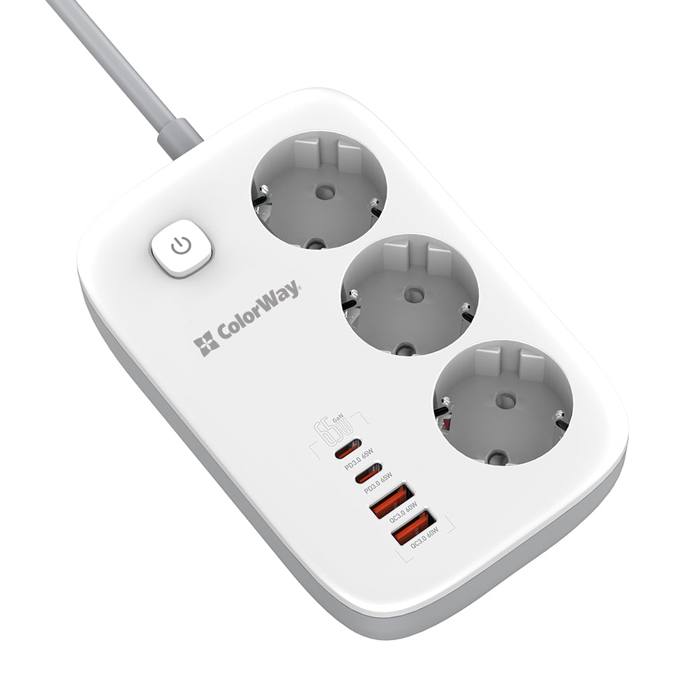 Rallonge ColorWay, 3 x Schuko, Blanc
